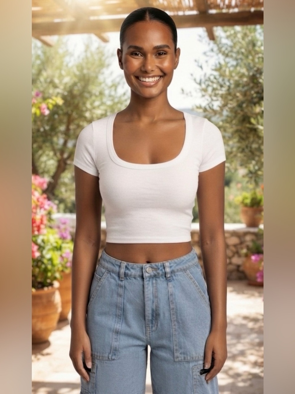 Bozzolo White Squareneck Crop Top
